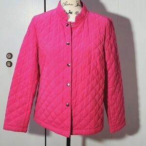 Briggs- Vintage Vibrant Peony Pink quilted Silver snap jacket Coat Sz. L